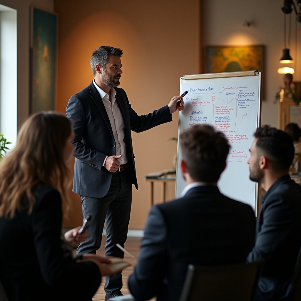 Facilitator conducând o sesiune de formare interactivă