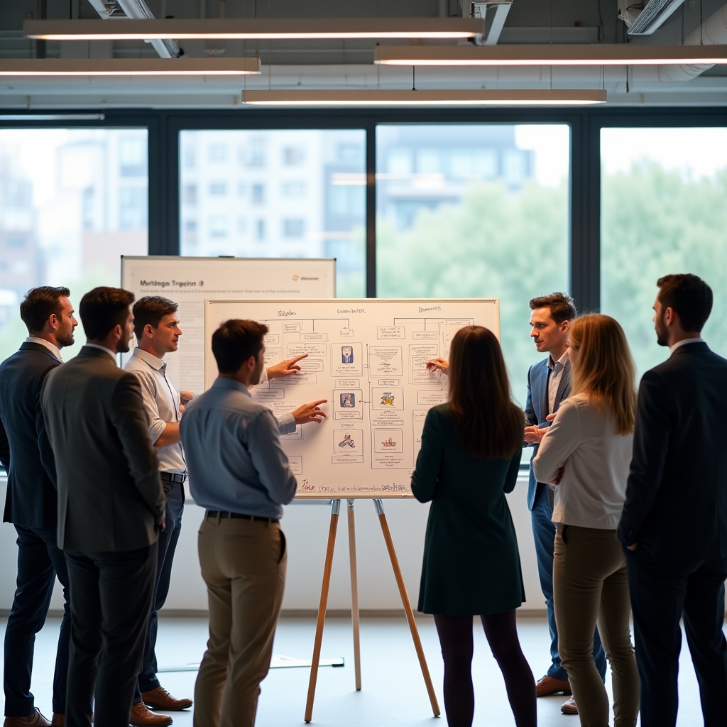 Echipă de manageri participând la un workshop de comunicare în Canada